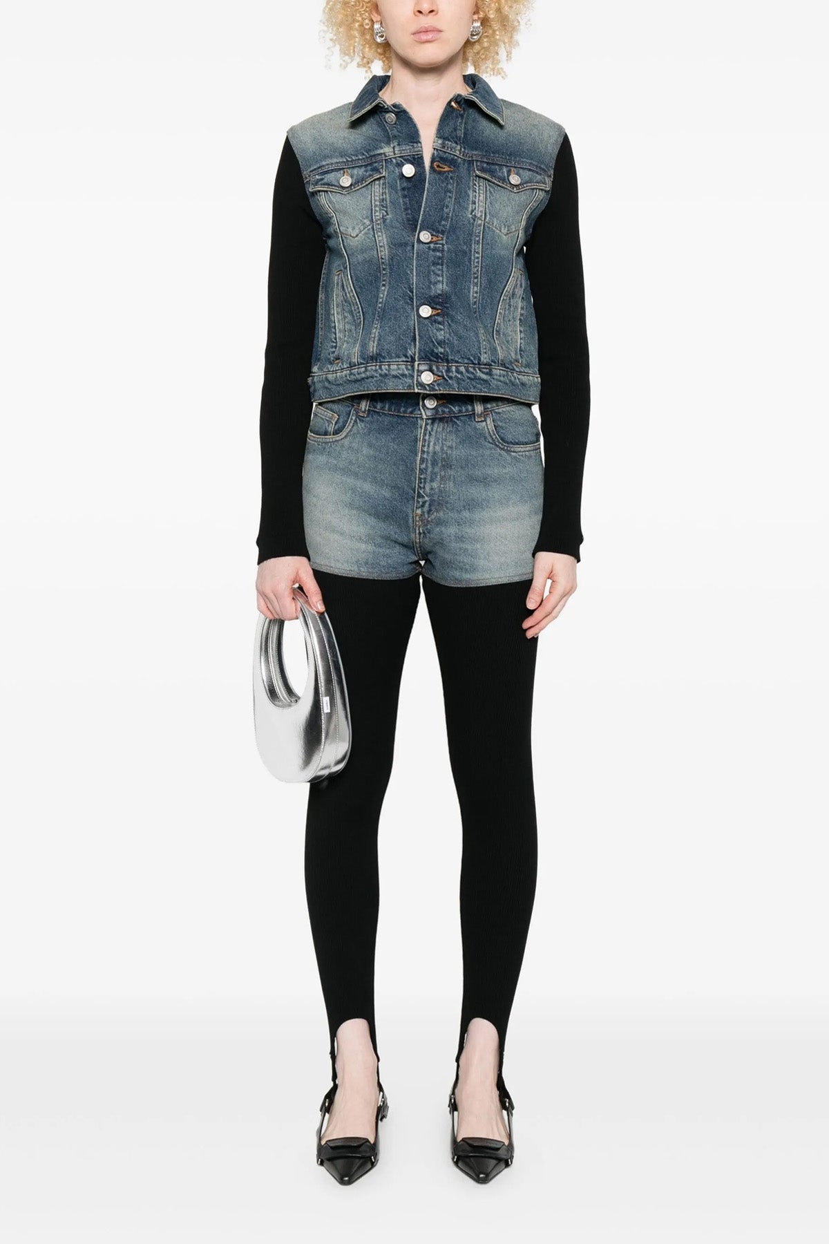 hybrid rib denim stonewashed cotton denim jacket