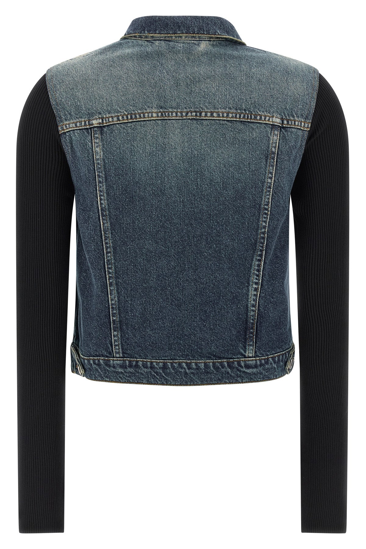 hybrid rib denim stonewashed cotton denim jacket