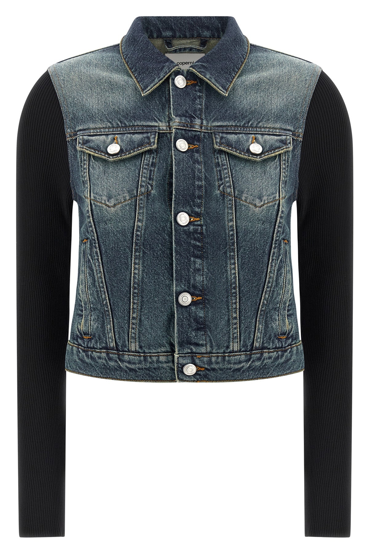 hybrid rib denim stonewashed cotton denim jacket