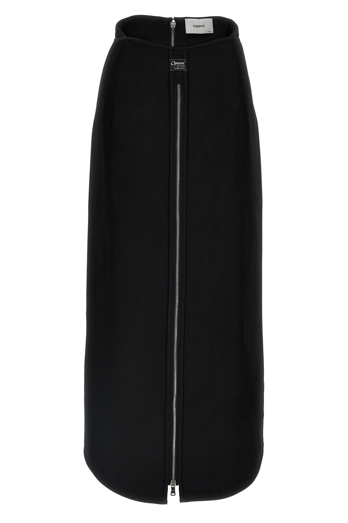 asymmetrical long zip skirt in recycled fabric