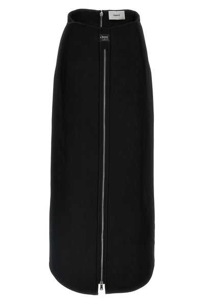 asymmetrical long zip skirt in recycled fabric