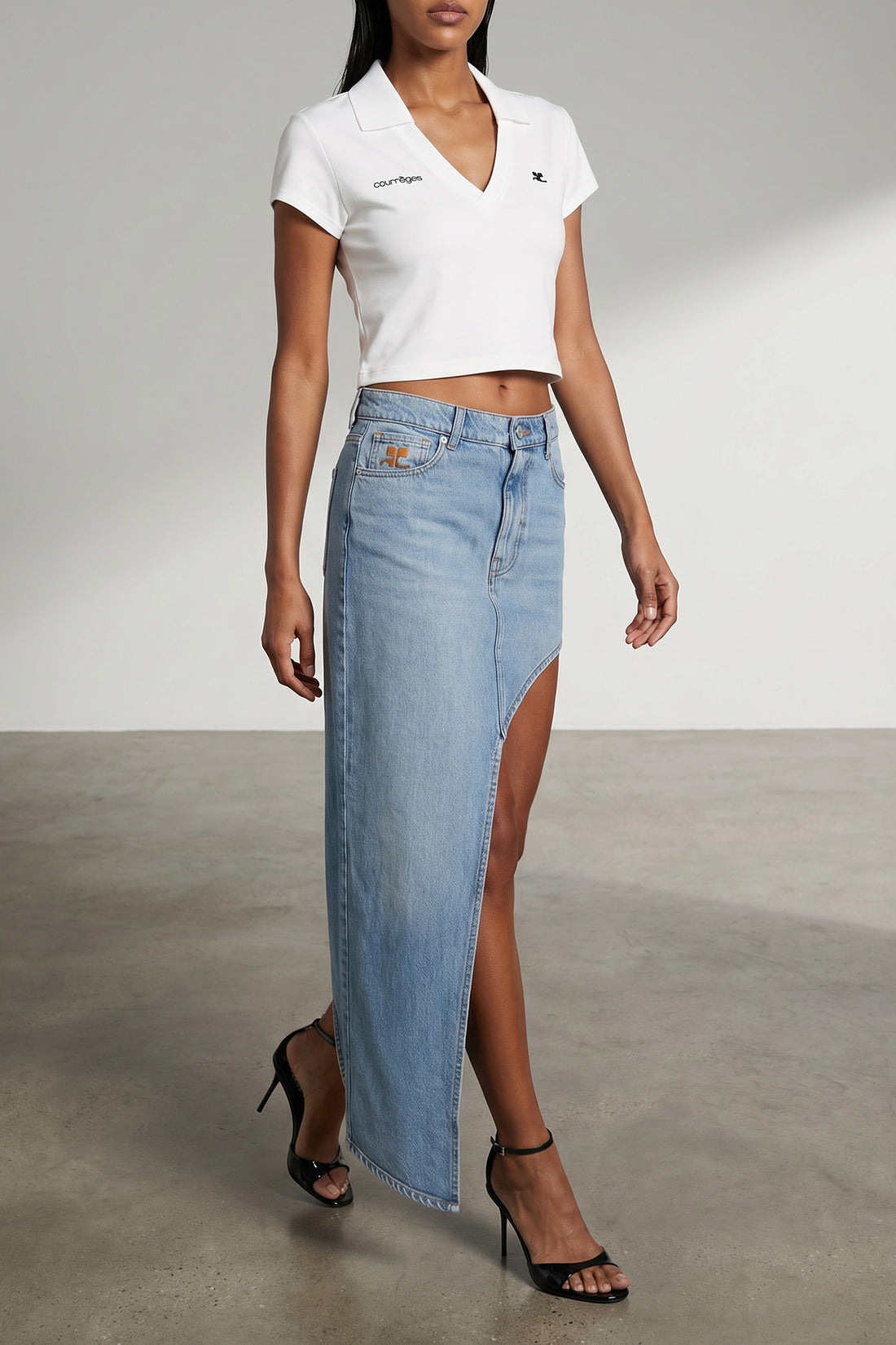 COPERNI 34 mini one-leg denim skirt in cotton denim