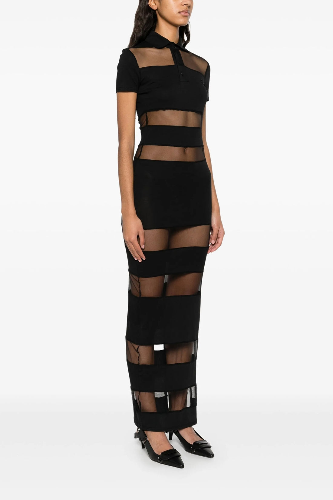 COPERNI XS long striped sheer polo dress in stretch technical fabric