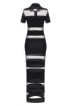long striped sheer polo dress in stretch technical fabric