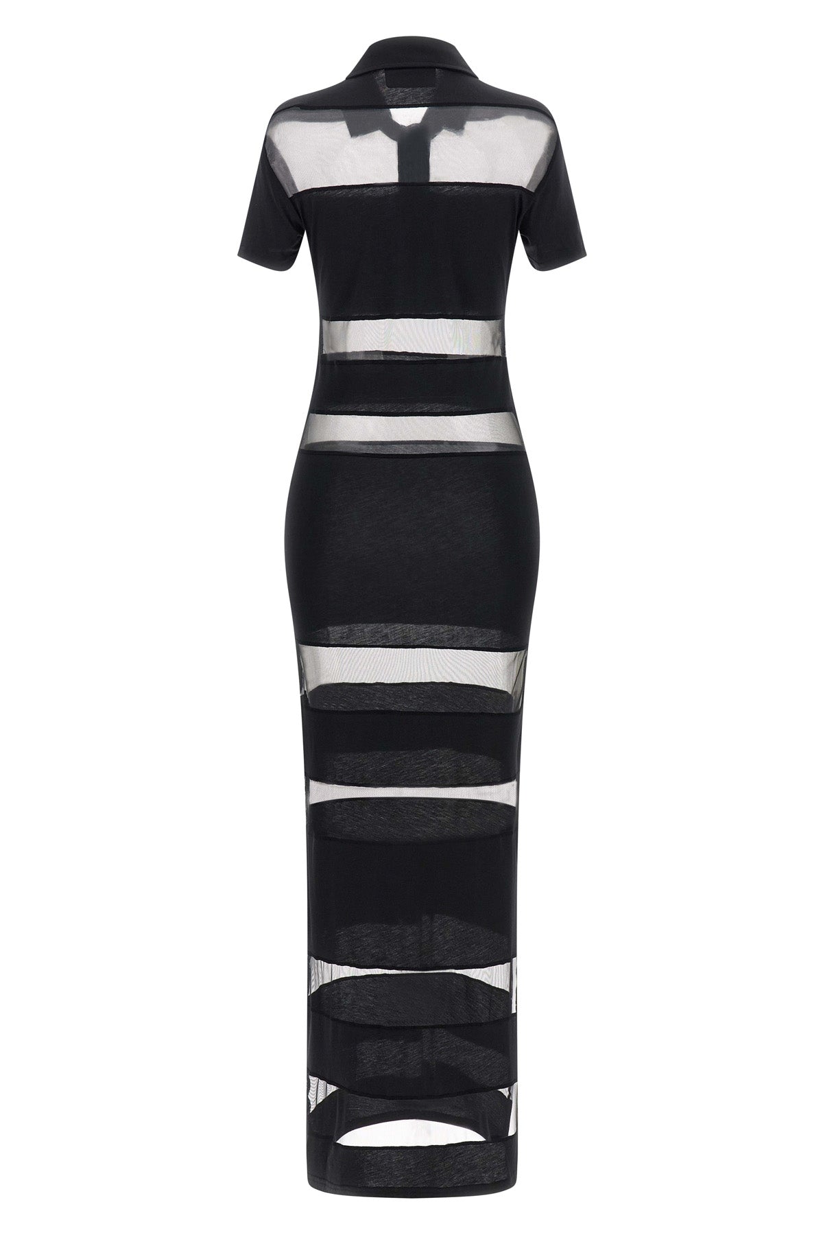 long striped sheer polo dress in stretch technical fabric