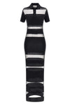 long striped sheer polo dress in stretch technical fabric