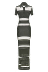 long striped sheer polo dress in stretch technical fabric
