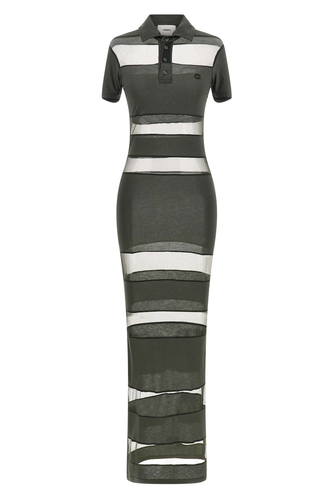 COPERNI XS long striped sheer polo dress in stretch technical fabric