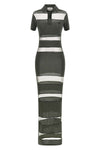 long striped sheer polo dress in stretch technical fabric