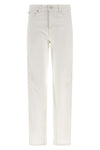 tapered denim jeans in garment-dyed cotton denim