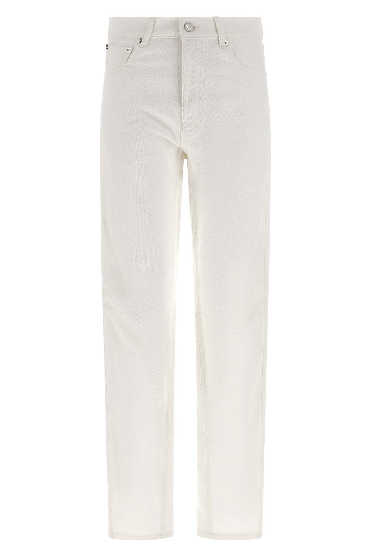 tapered denim jeans in garment-dyed cotton denim