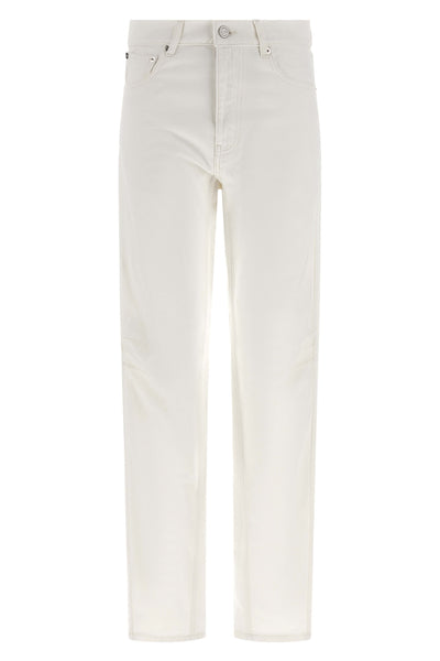 tapered denim jeans in garment-dyed cotton denim