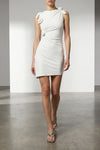 asymmetric flower sleeveless minidress in stretch fabric