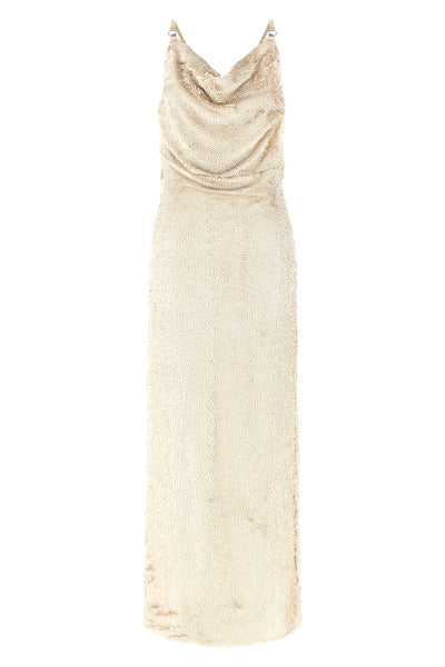 copernis sleeveless long dress defines a fluid column silhouette through impecc