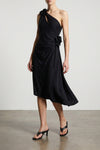 asymmetric mini flower midi dress in stretch technical jersey