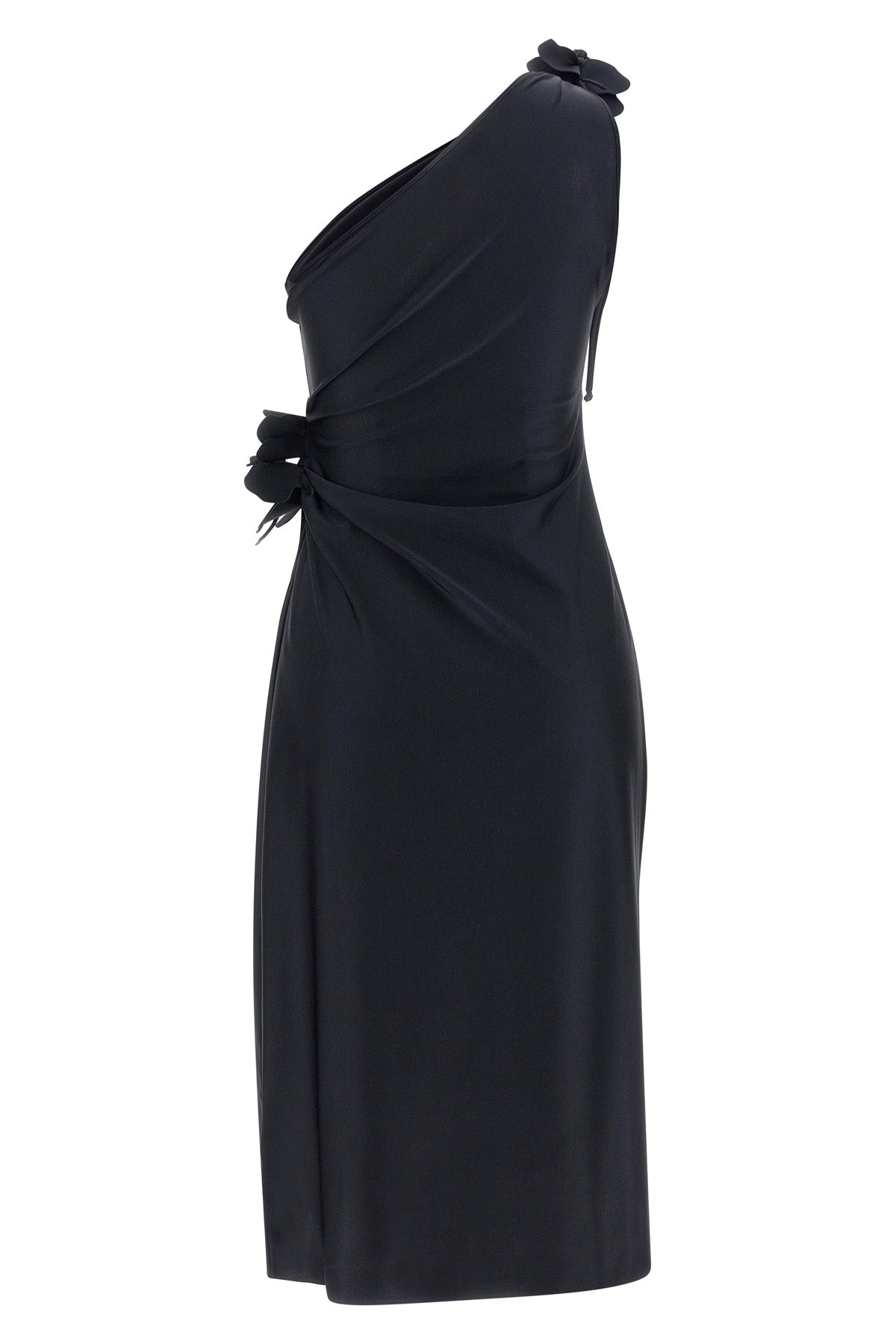 asymmetric mini flower midi dress in stretch technical jersey
