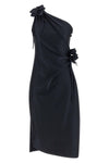 asymmetric mini flower midi dress in stretch technical jersey