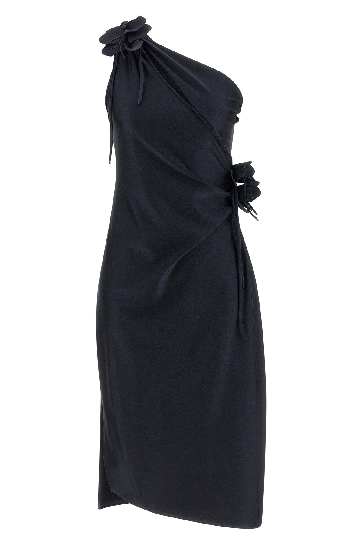 asymmetric mini flower midi dress in stretch technical jersey