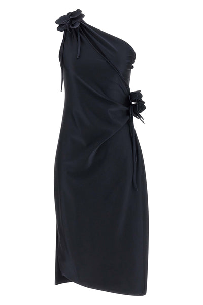 asymmetric mini flower midi dress in stretch technical jersey