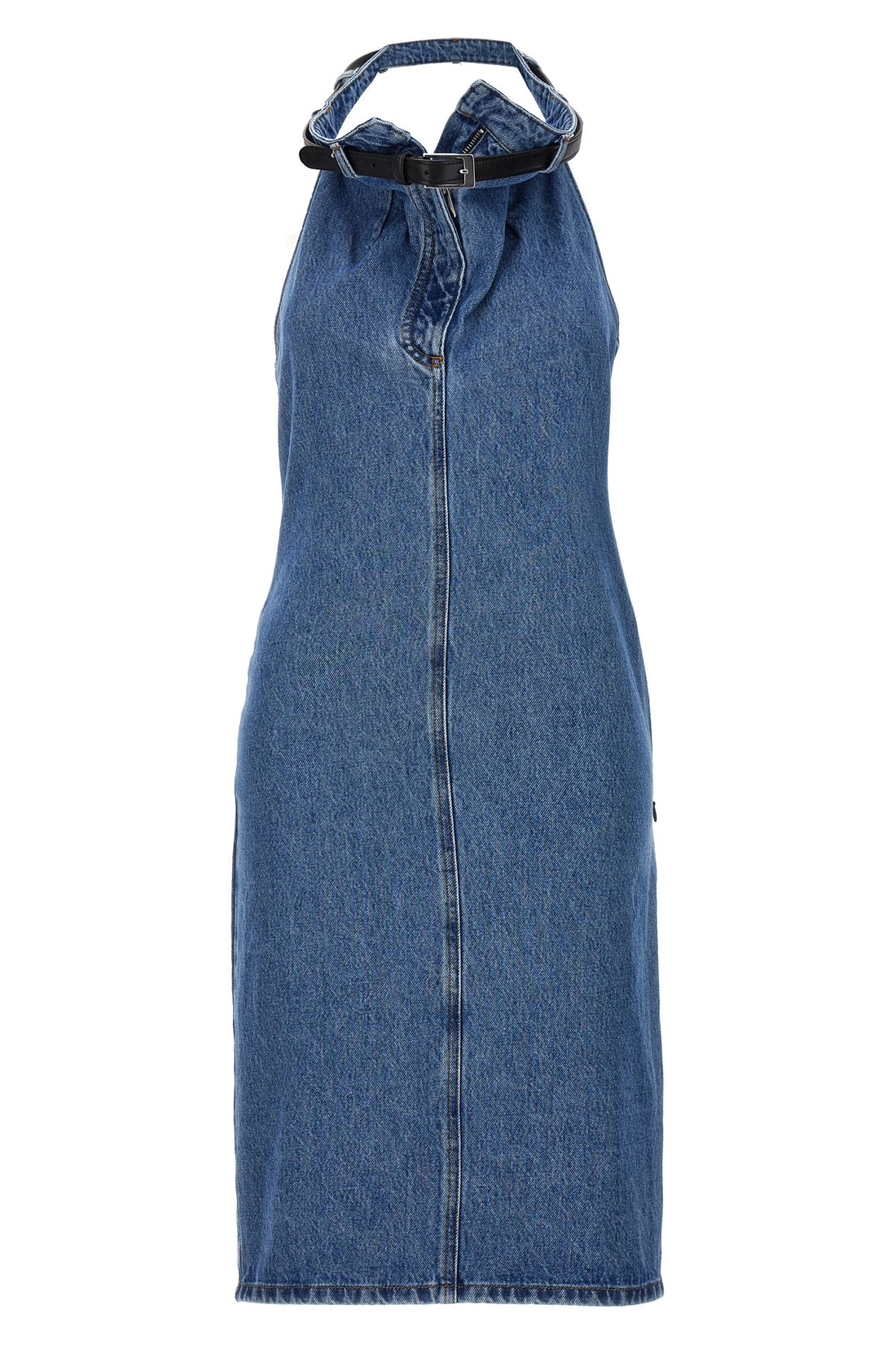 COPERNI 36 belt halter neck sleeveless dress in cotton denim
