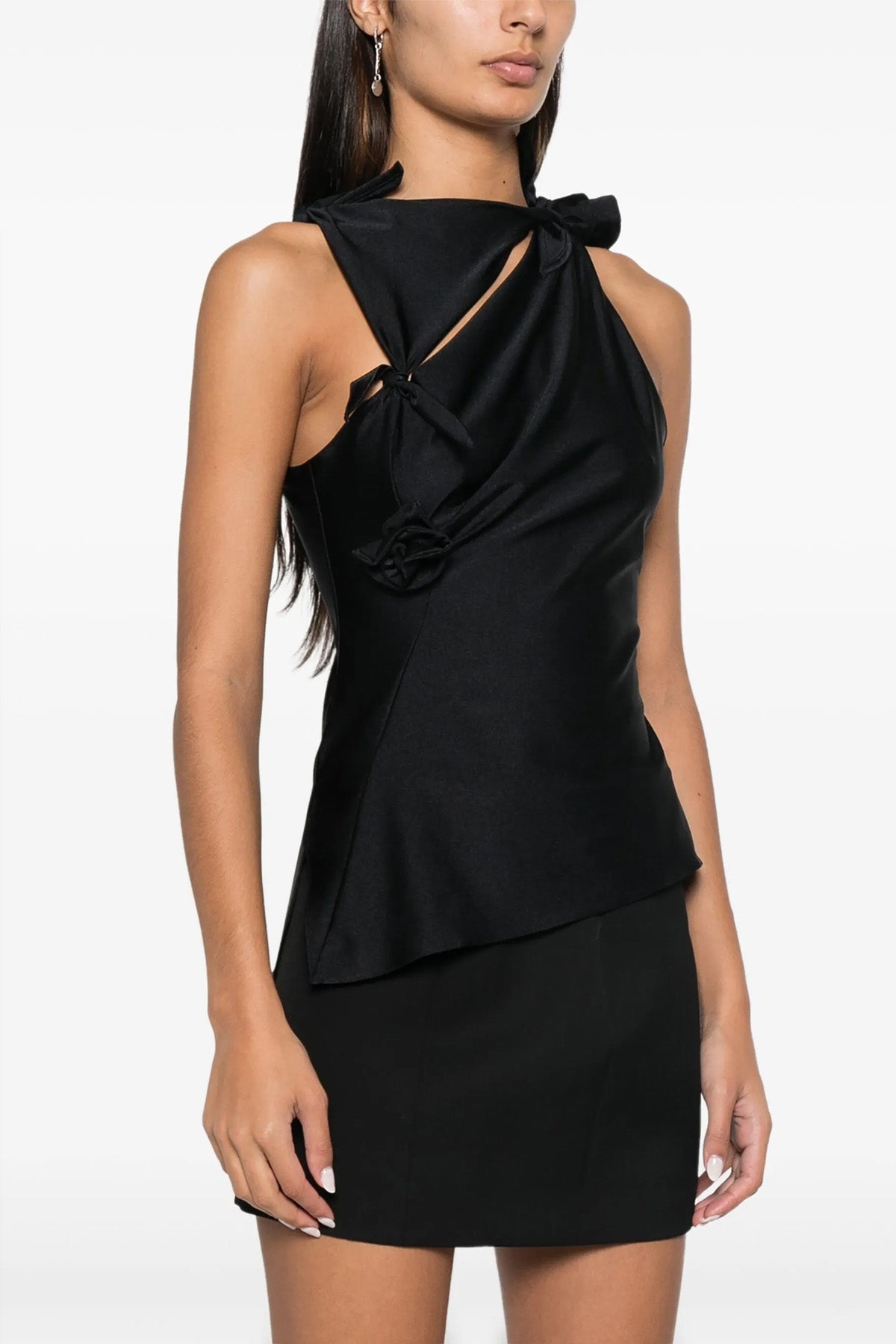 asymmetric flower sleeveless top in stretch fabric