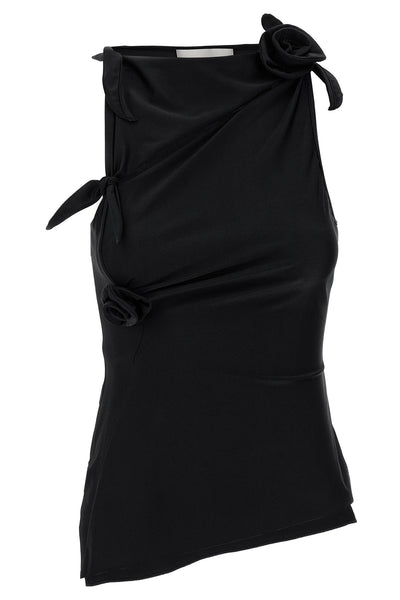 asymmetric flower sleeveless top in stretch fabric