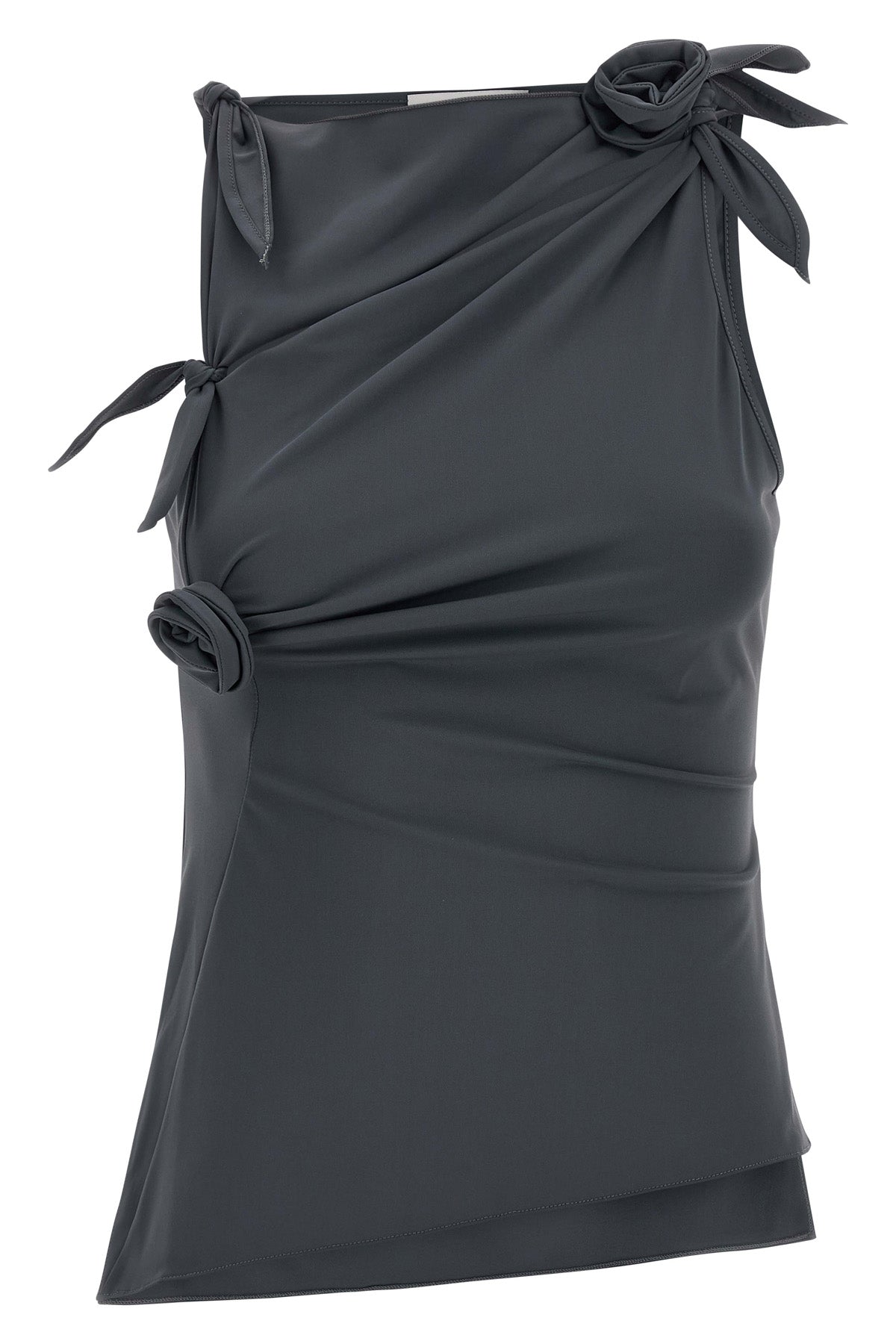 asymmetric flower sleeveless top in stretch fabric