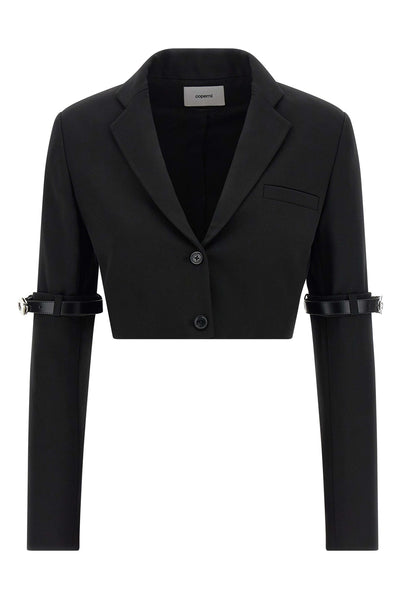 hybrid single-breasted bolero blazer in viscose and virgin wool blend
