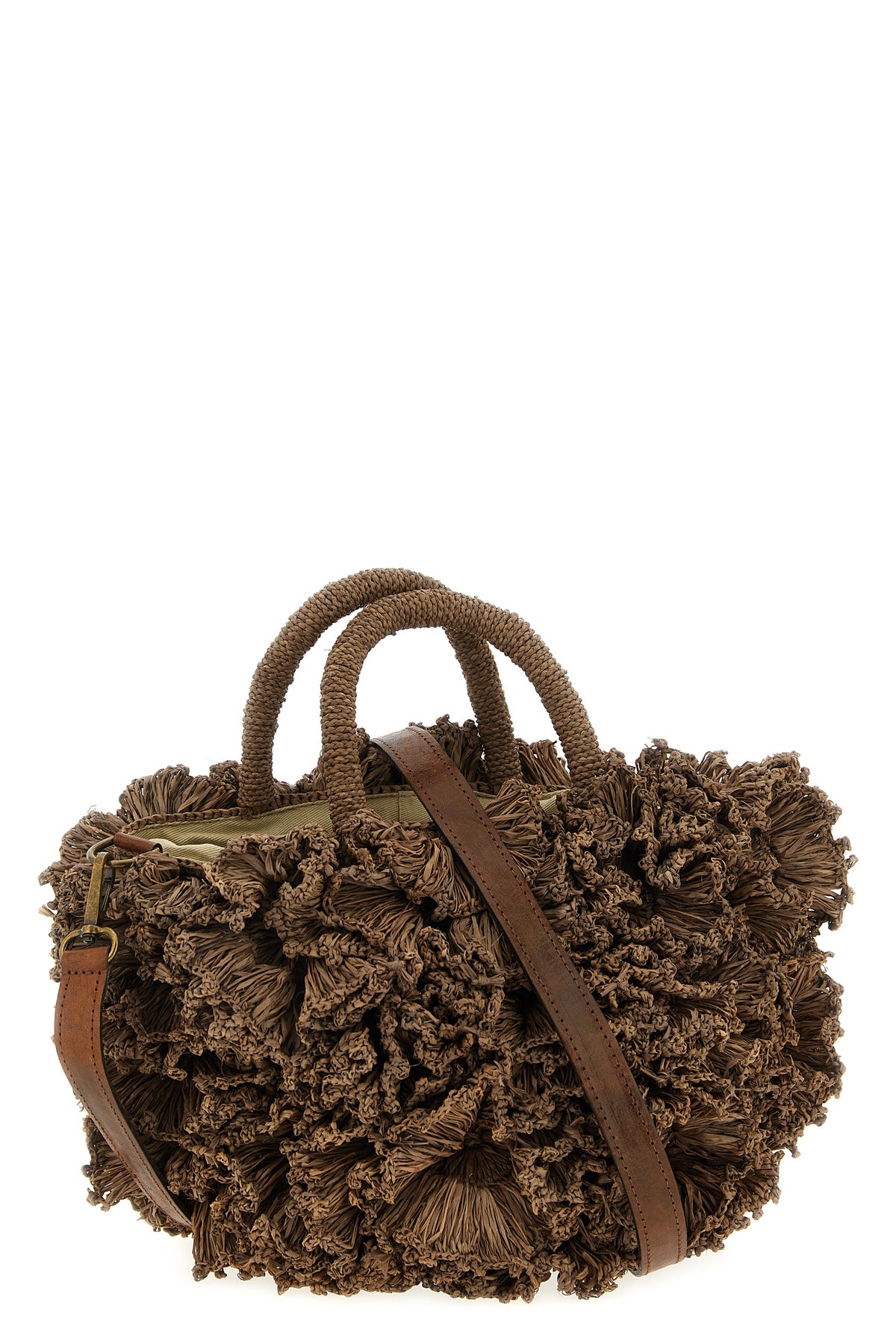 coral crocheted raffia handbag