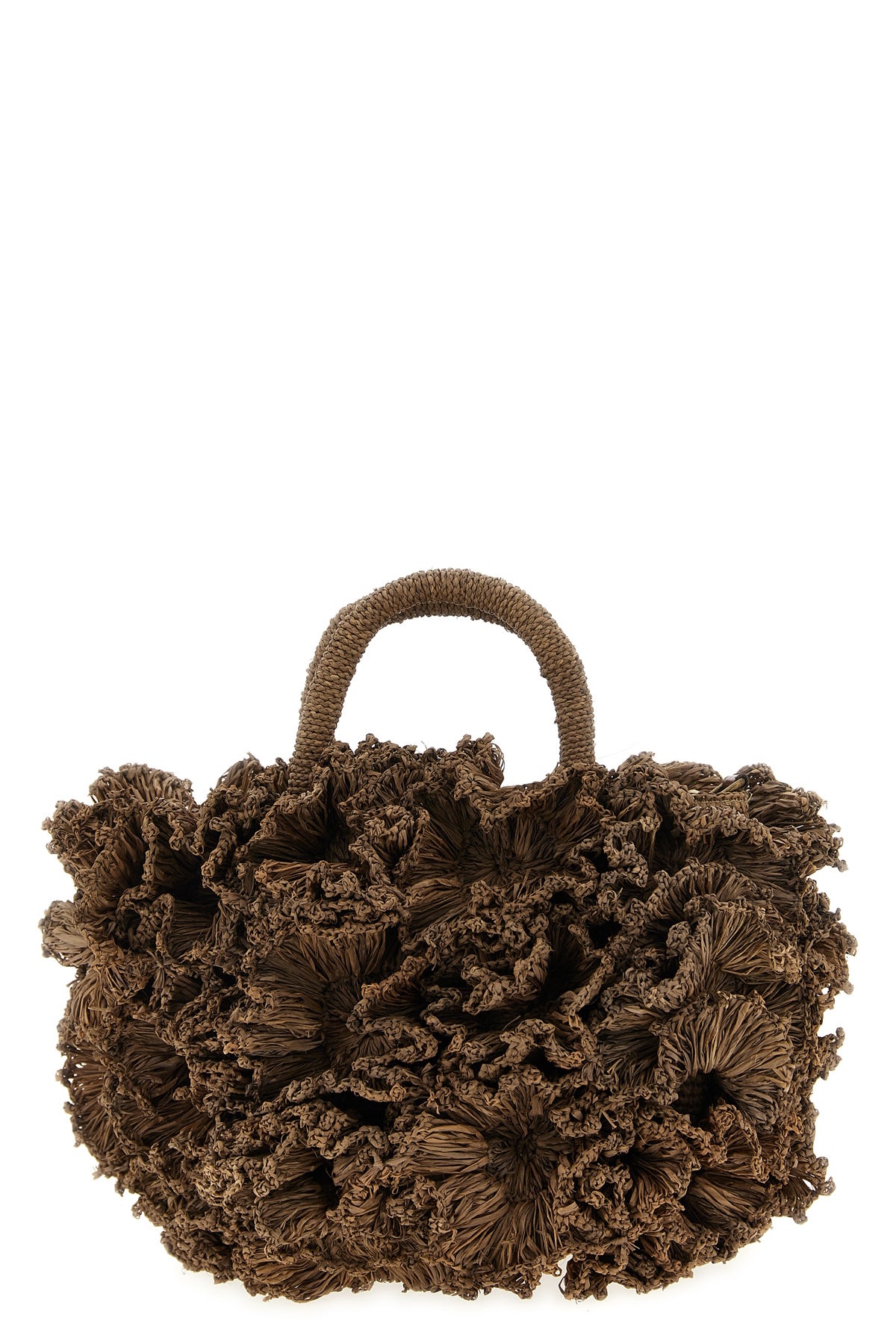 coral crocheted raffia handbag