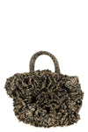 coral crocheted raffia handbag