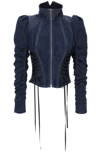 denim jacket with corset detailing