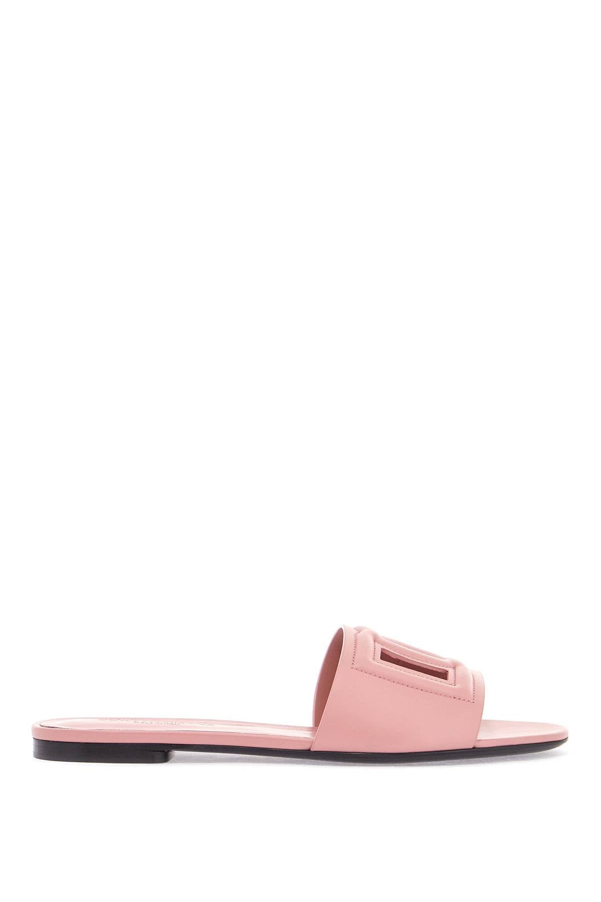 flat slipper in pink calfskin with embossed dg logo