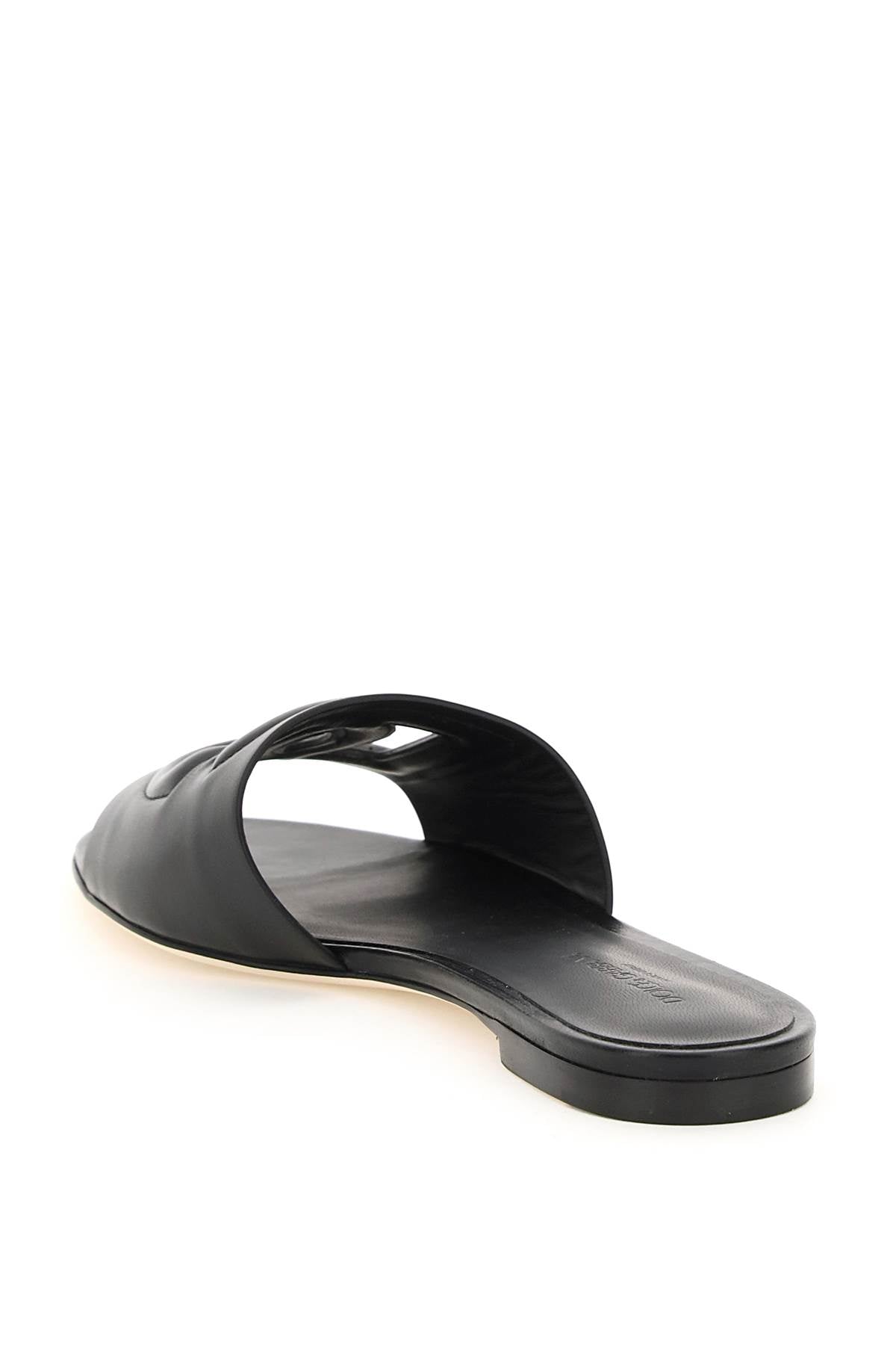 leather slides with cut-out logo