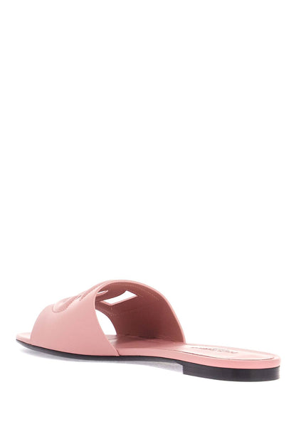 flat slipper in pink calfskin with embossed dg logo