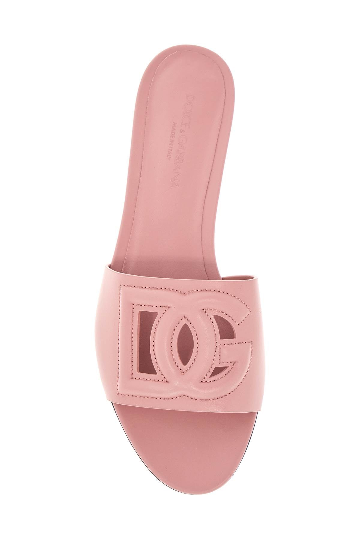 flat slipper in pink calfskin with embossed dg logo