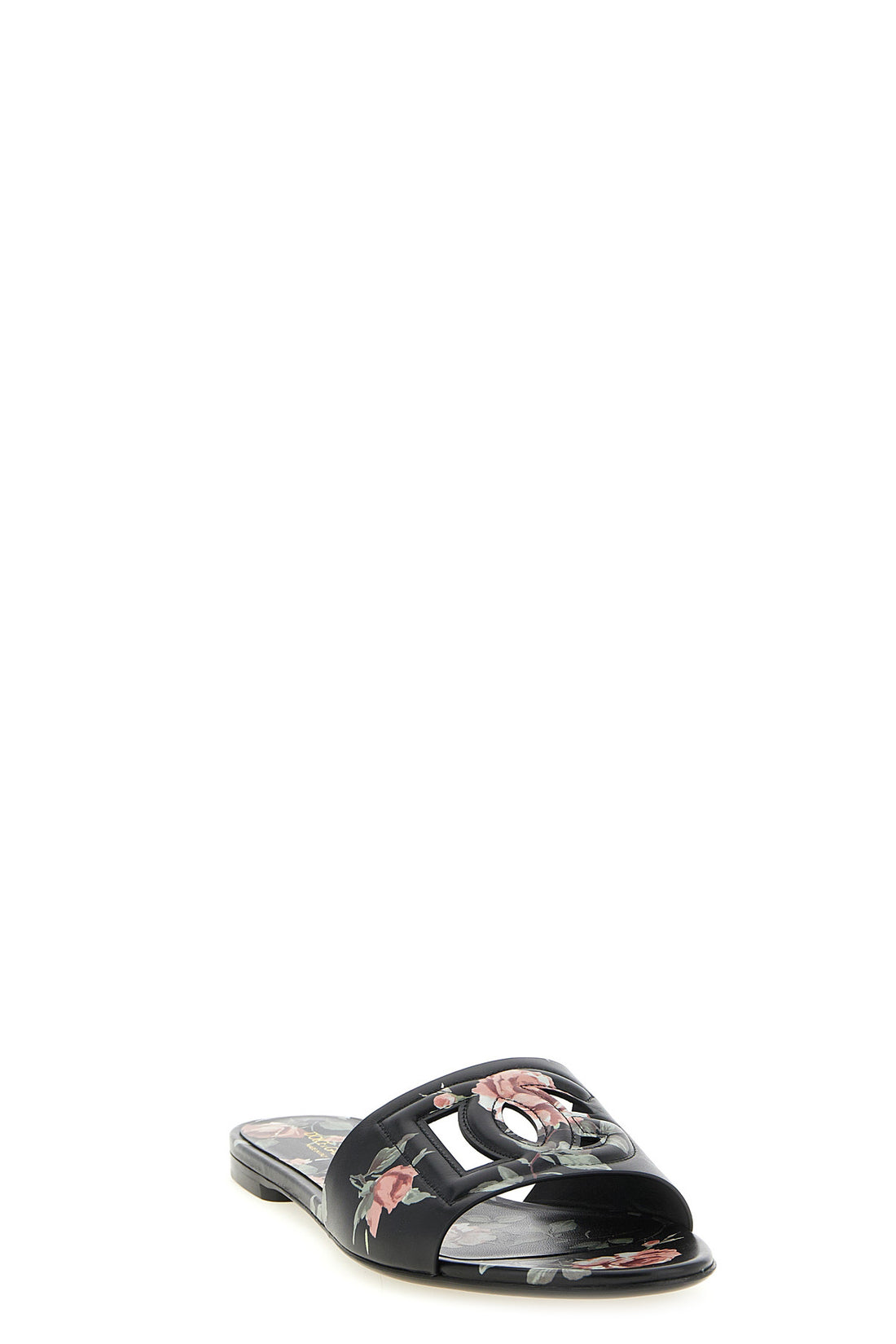DOLCE &amp; GABBANA 36 bianca rose-print calf leather slides