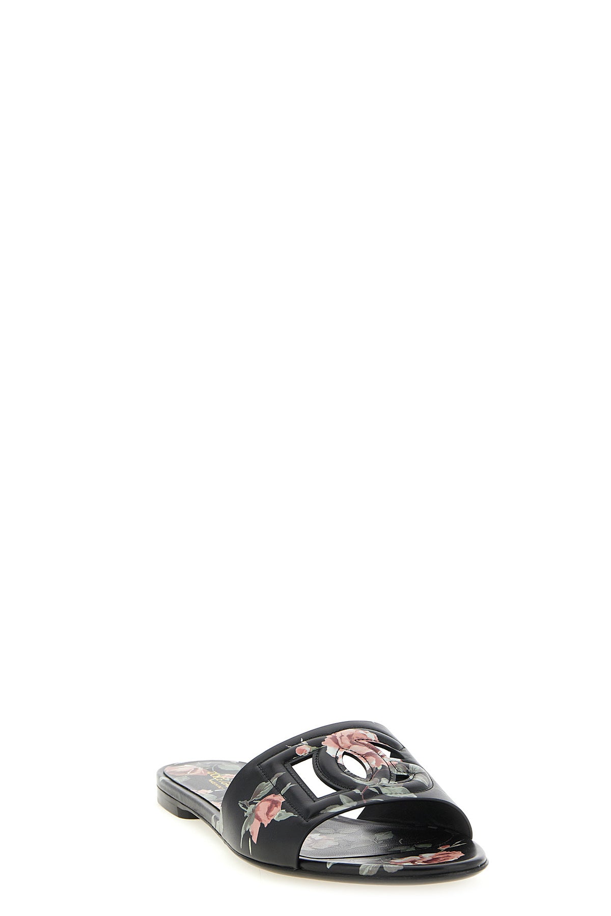 bianca rose-print calf leather slides