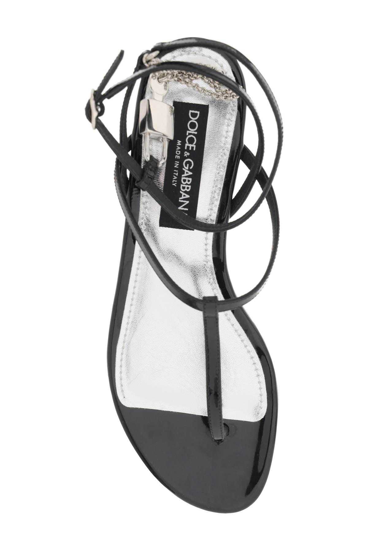 patent leather thong sandals with padlock