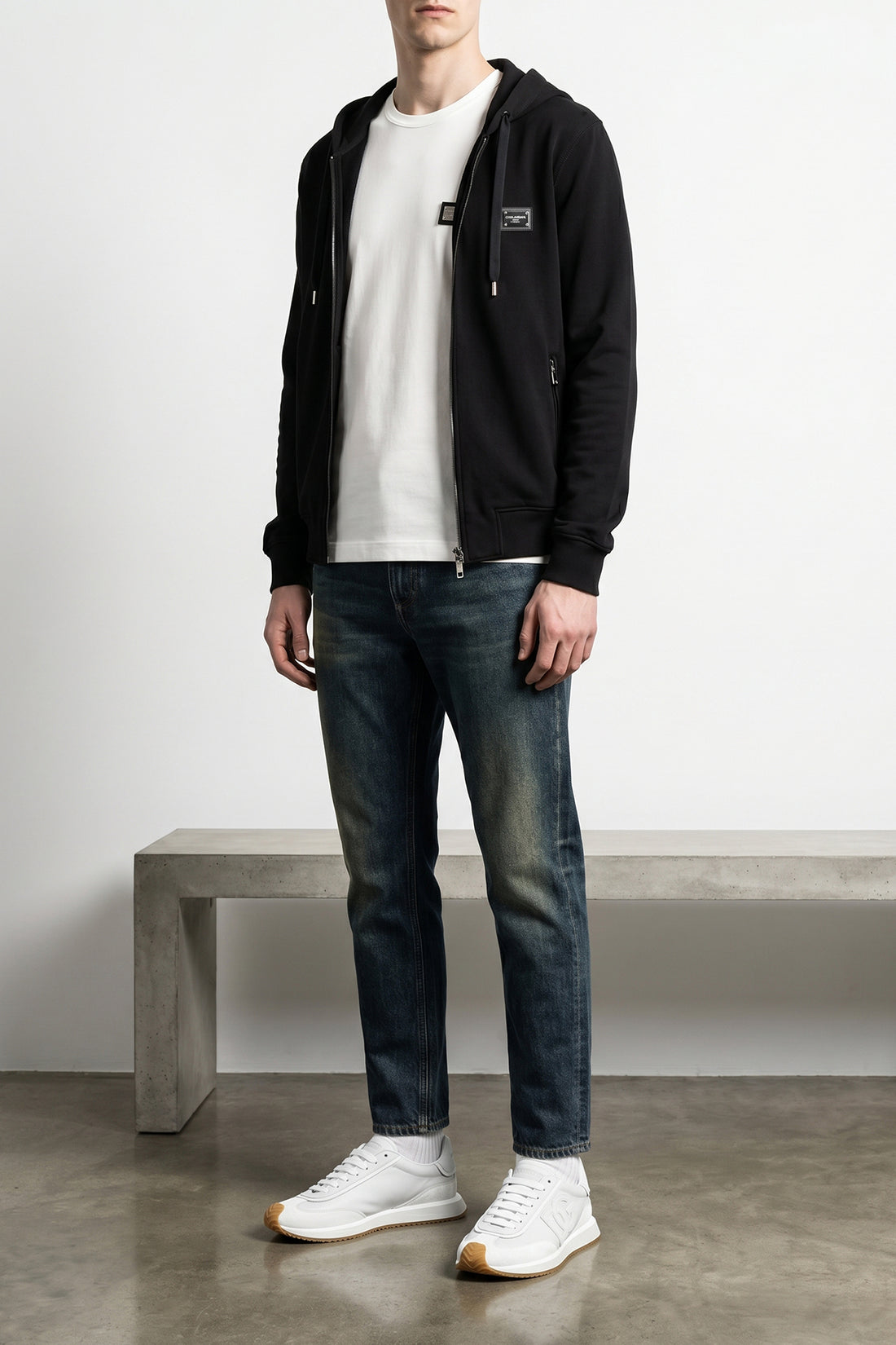 DOLCE &amp; GABBANA 46 dg cushion tone-on-tone calf leather and suede sneakers