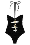 shiny lycra one-piece swimsuit