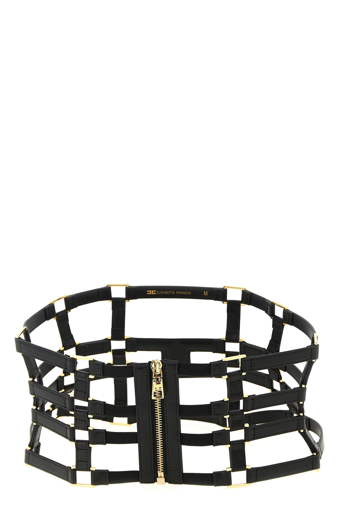ELISABETTA FRANCHI M leather and metal effect fabric belt