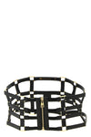 leather and metal effect fabric belt