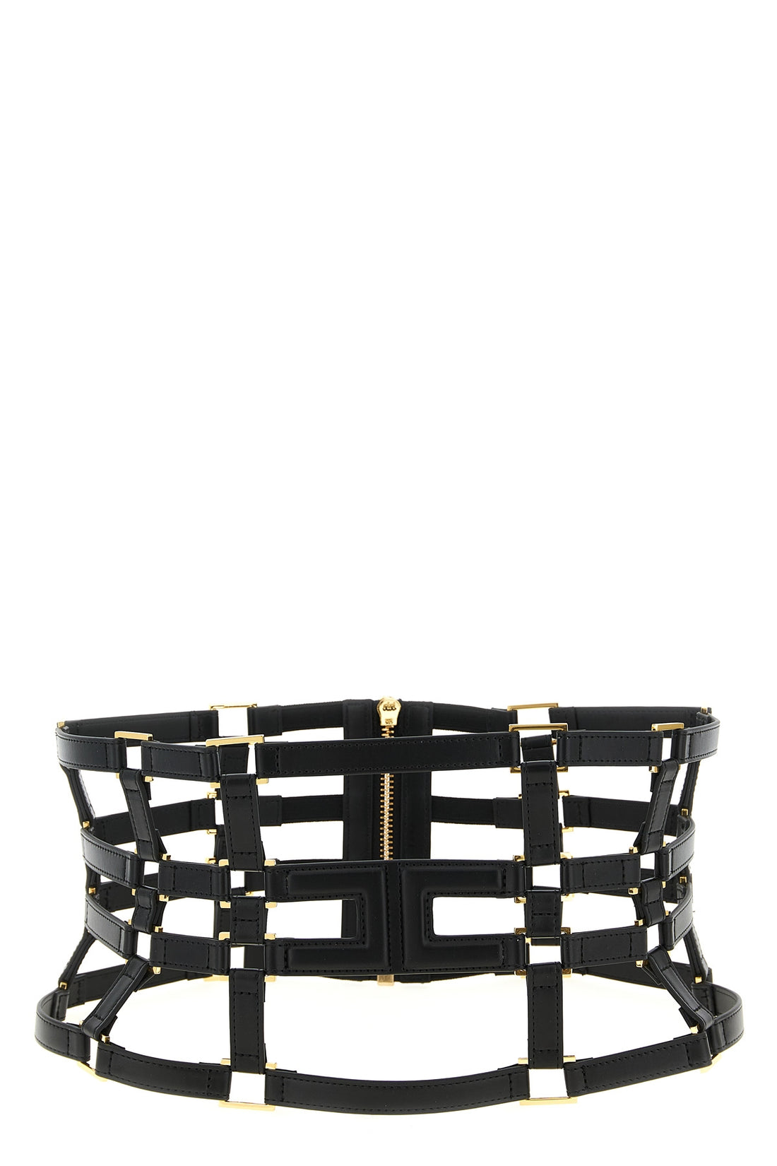 ELISABETTA FRANCHI M leather and metal effect fabric belt