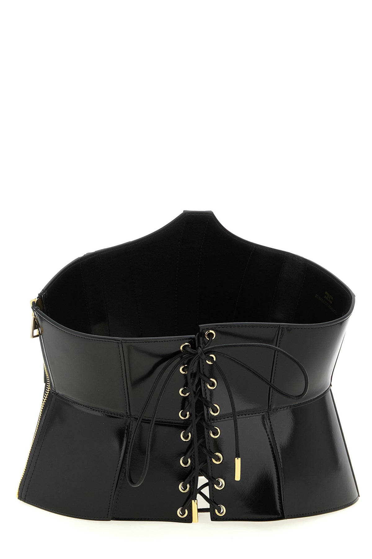 elisabetta franchi bustier belt redefines the silhouette through a rigorous tail
