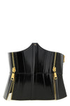 elisabetta franchi bustier belt redefines the silhouette through a rigorous tail
