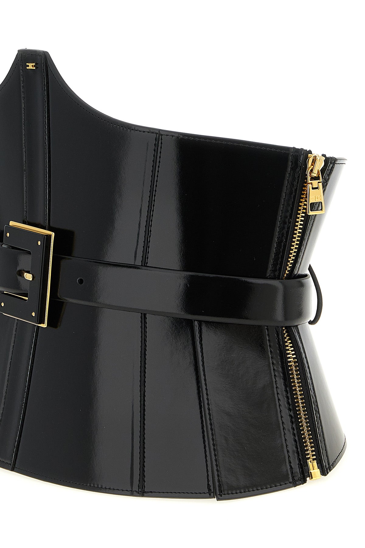the elisabetta franchi corset belt defines the silhouette through a wide-band st
