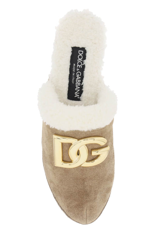 suede and faux fur clogs with dg logo.