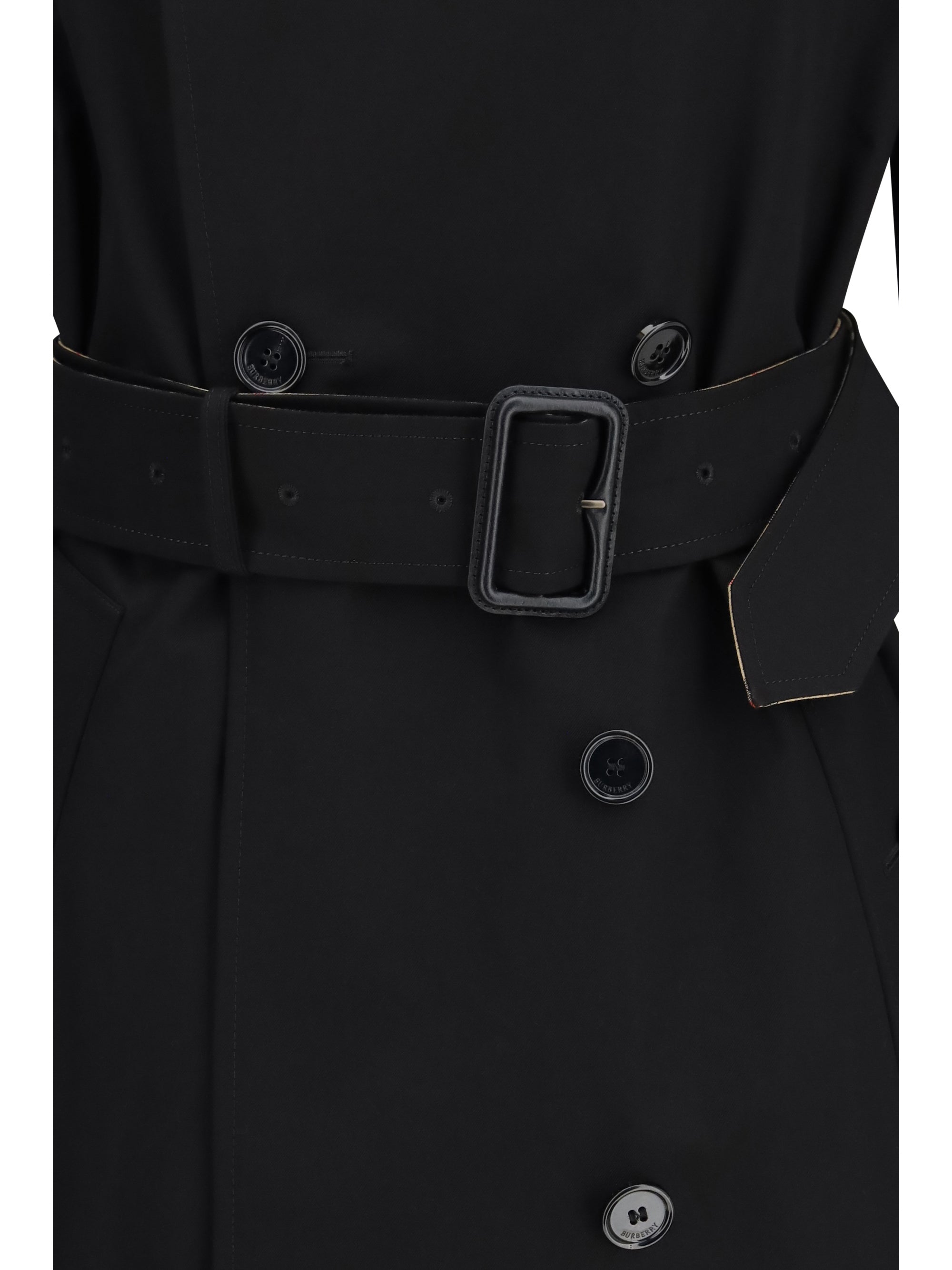 long gabardine trench coat with check collar