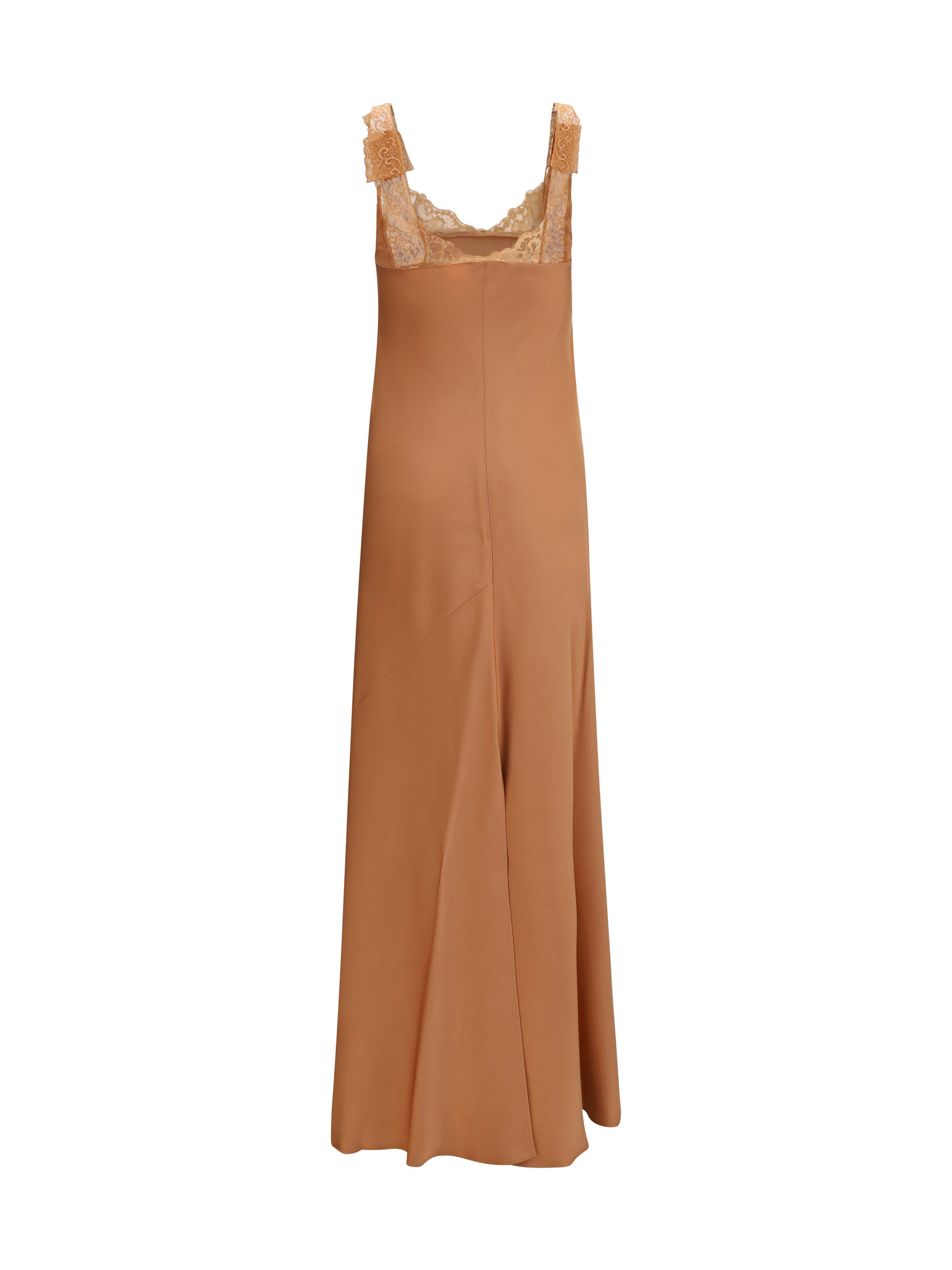 satin maxi dress with lace trims